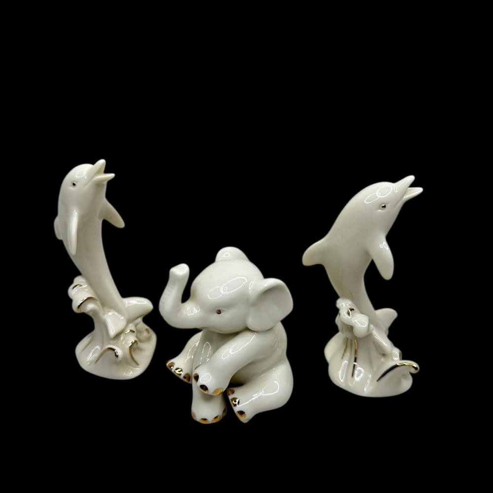 Vintage Lenox Animal Trio Figurine Bone China Gold Trim Gift Baby Cake Topper